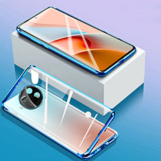 Custodia Lusso Alluminio Laterale Specchio 360 Gradi Cover P03 per Xiaomi Mi 10i 5G Blu