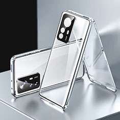 Custodia Lusso Alluminio Laterale Specchio 360 Gradi Cover P03 per Xiaomi Mi 12T Pro 5G Argento