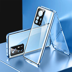 Custodia Lusso Alluminio Laterale Specchio 360 Gradi Cover P03 per Xiaomi Mi 12T Pro 5G Blu