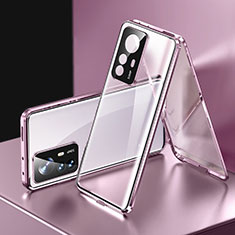 Custodia Lusso Alluminio Laterale Specchio 360 Gradi Cover P03 per Xiaomi Mi 12T Pro 5G Viola