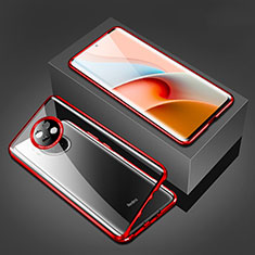 Custodia Lusso Alluminio Laterale Specchio 360 Gradi Cover P03 per Xiaomi Redmi Note 9 5G Rosso