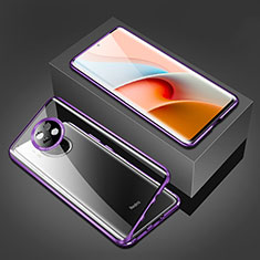 Custodia Lusso Alluminio Laterale Specchio 360 Gradi Cover P03 per Xiaomi Redmi Note 9T 5G Viola