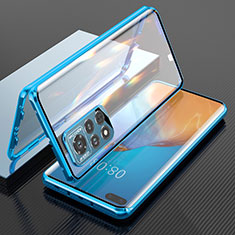 Custodia Lusso Alluminio Laterale Specchio 360 Gradi Cover P04 per Huawei Honor V40 5G Blu