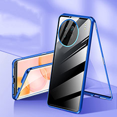 Custodia Lusso Alluminio Laterale Specchio 360 Gradi Cover P04 per OnePlus 11 5G Blu