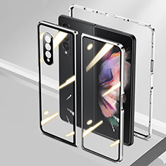 Custodia Lusso Alluminio Laterale Specchio 360 Gradi Cover P05 per Samsung Galaxy Z Fold3 5G Argento