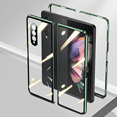 Custodia Lusso Alluminio Laterale Specchio 360 Gradi Cover P05 per Samsung Galaxy Z Fold3 5G Verde