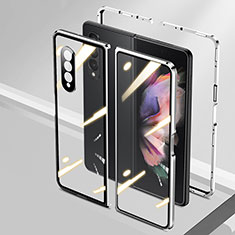 Custodia Lusso Alluminio Laterale Specchio 360 Gradi Cover P05 per Samsung Galaxy Z Fold4 5G Argento
