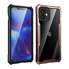 Custodia Lusso Alluminio Laterale Specchio 360 Gradi Cover per Apple iPhone 12 Mini Oro e Nero