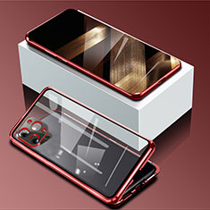 Custodia Lusso Alluminio Laterale Specchio 360 Gradi Cover per Apple iPhone 14 Pro Max Rosso