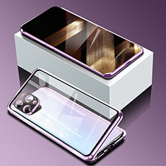 Custodia Lusso Alluminio Laterale Specchio 360 Gradi Cover per Apple iPhone 15 Pro Max Viola