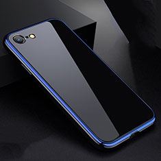Custodia Lusso Alluminio Laterale Specchio 360 Gradi Cover per Apple iPhone SE (2020) Blu e Nero