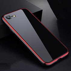 Custodia Lusso Alluminio Laterale Specchio 360 Gradi Cover per Apple iPhone SE (2020) Rosso e Nero