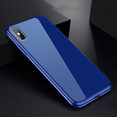 Custodia Lusso Alluminio Laterale Specchio 360 Gradi Cover per Apple iPhone X Blu