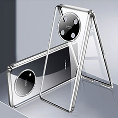 Custodia Lusso Alluminio Laterale Specchio 360 Gradi Cover per Huawei Enjoy 50 Pro Argento
