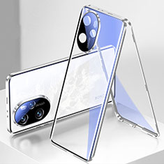 Custodia Lusso Alluminio Laterale Specchio 360 Gradi Cover per Huawei Honor 100 Pro 5G Argento