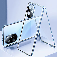 Custodia Lusso Alluminio Laterale Specchio 360 Gradi Cover per Huawei Honor 100 Pro 5G Blu