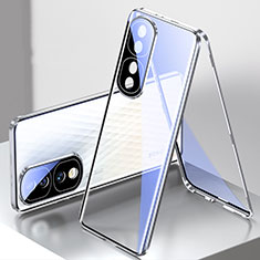 Custodia Lusso Alluminio Laterale Specchio 360 Gradi Cover per Huawei Honor 70 Pro 5G Argento