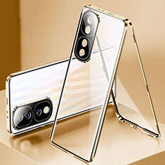 Custodia Lusso Alluminio Laterale Specchio 360 Gradi Cover per Huawei Honor 70 Pro 5G Oro