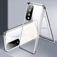 Custodia Lusso Alluminio Laterale Specchio 360 Gradi Cover per Huawei Honor 80 Pro 5G Argento