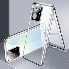 Custodia Lusso Alluminio Laterale Specchio 360 Gradi Cover per Huawei Honor 80 SE 5G Argento