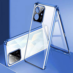 Custodia Lusso Alluminio Laterale Specchio 360 Gradi Cover per Huawei Honor 80 SE 5G Blu