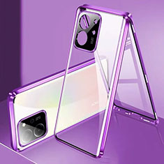 Custodia Lusso Alluminio Laterale Specchio 360 Gradi Cover per Huawei Honor 80 SE 5G Viola