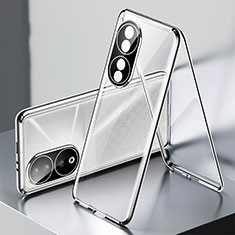 Custodia Lusso Alluminio Laterale Specchio 360 Gradi Cover per Huawei Honor 90 5G Argento