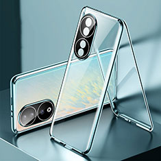 Custodia Lusso Alluminio Laterale Specchio 360 Gradi Cover per Huawei Honor 90 5G Blu