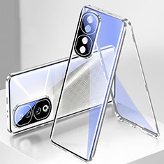 Custodia Lusso Alluminio Laterale Specchio 360 Gradi Cover per Huawei Honor 90 Pro 5G Argento