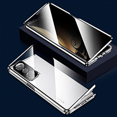 Custodia Lusso Alluminio Laterale Specchio 360 Gradi Cover per Huawei Honor Magic Vs Ultimate 5G Argento