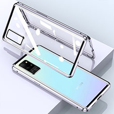 Custodia Lusso Alluminio Laterale Specchio 360 Gradi Cover per Huawei Honor Play4 Pro 5G Argento