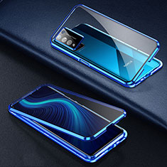 Custodia Lusso Alluminio Laterale Specchio 360 Gradi Cover per Huawei Honor X10 5G Blu