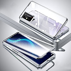 Custodia Lusso Alluminio Laterale Specchio 360 Gradi Cover per Huawei Honor X10 Max 5G Argento