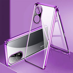 Custodia Lusso Alluminio Laterale Specchio 360 Gradi Cover per Huawei Honor X7 Viola