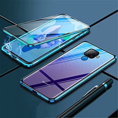 Custodia Lusso Alluminio Laterale Specchio 360 Gradi Cover per Huawei Mate 30 Lite Blu