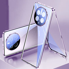 Custodia Lusso Alluminio Laterale Specchio 360 Gradi Cover per Huawei Mate 50 Pro Viola