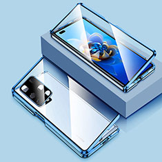 Custodia Lusso Alluminio Laterale Specchio 360 Gradi Cover per Huawei Mate X2 Blu