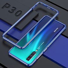 Custodia Lusso Alluminio Laterale Specchio 360 Gradi Cover per Huawei P30 Blu