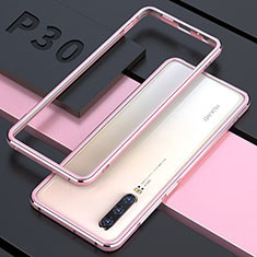 Custodia Lusso Alluminio Laterale Specchio 360 Gradi Cover per Huawei P30 Oro Rosa