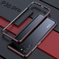 Custodia Lusso Alluminio Laterale Specchio 360 Gradi Cover per Huawei P30 Pro Rosso e Nero