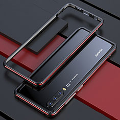 Custodia Lusso Alluminio Laterale Specchio 360 Gradi Cover per Huawei P30 Rosso e Nero