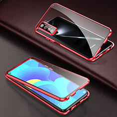 Custodia Lusso Alluminio Laterale Specchio 360 Gradi Cover per Huawei P40 Lite 5G Rosso