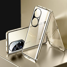 Custodia Lusso Alluminio Laterale Specchio 360 Gradi Cover per Huawei P50 Oro