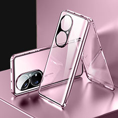 Custodia Lusso Alluminio Laterale Specchio 360 Gradi Cover per Huawei P50 Oro Rosa
