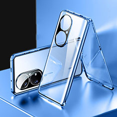 Custodia Lusso Alluminio Laterale Specchio 360 Gradi Cover per Huawei P50e Blu