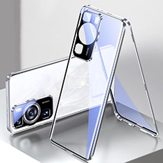 Custodia Lusso Alluminio Laterale Specchio 360 Gradi Cover per Huawei P60 Argento