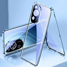 Custodia Lusso Alluminio Laterale Specchio 360 Gradi Cover per Huawei P60 Blu
