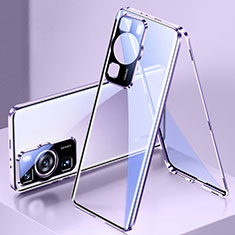 Custodia Lusso Alluminio Laterale Specchio 360 Gradi Cover per Huawei P60 Pro Viola