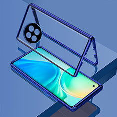 Custodia Lusso Alluminio Laterale Specchio 360 Gradi Cover per OnePlus 11R 5G Blu