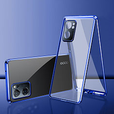 Custodia Lusso Alluminio Laterale Specchio 360 Gradi Cover per OnePlus Nord N300 5G Blu